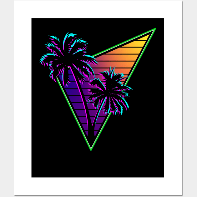 80s Synthwave Inspire Palm Tree Silhouette Triangle Design Wall Art by Brobocop